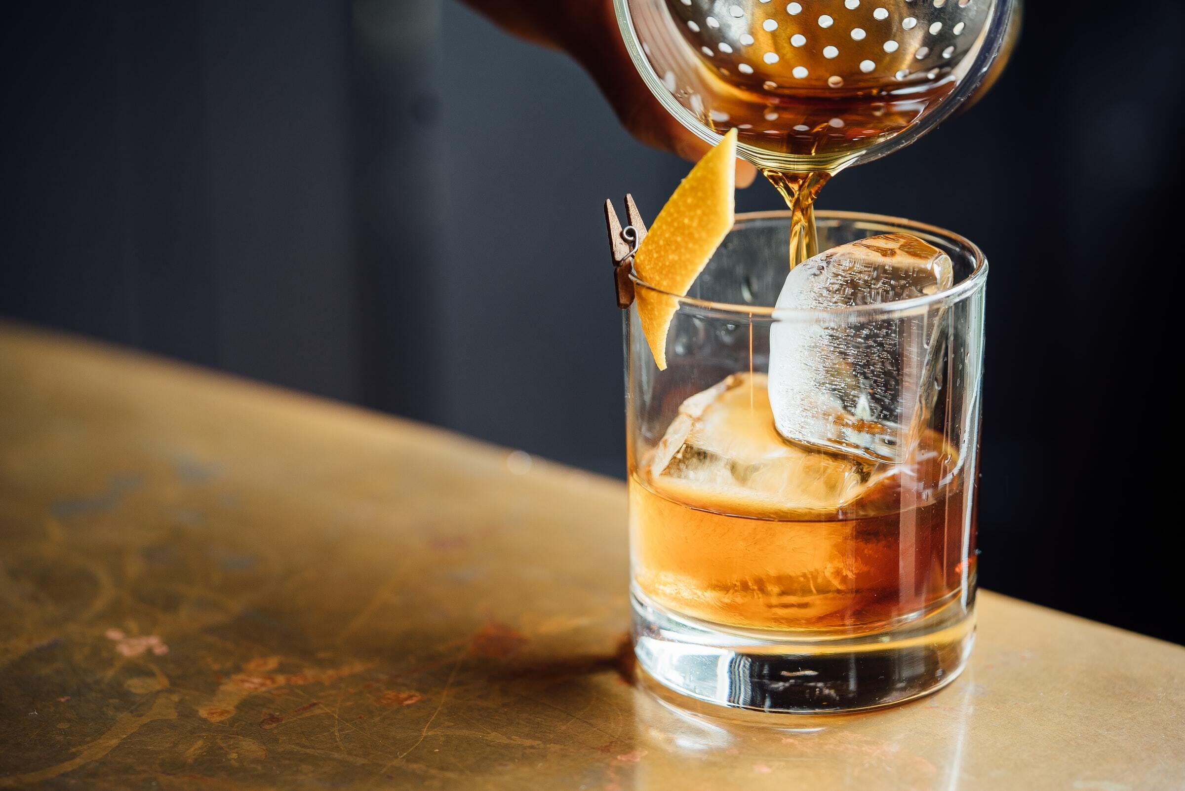 A glass of iced whiskey